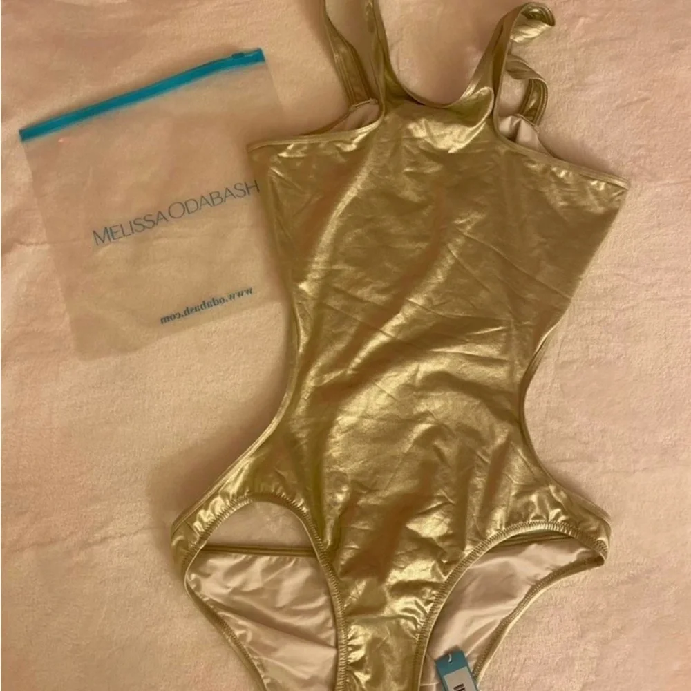 MELISSA ODABASH Ibiza Cut Out One Piece Swimsuit Metallic Effect Gold US M NWT - Picture 8 of 15